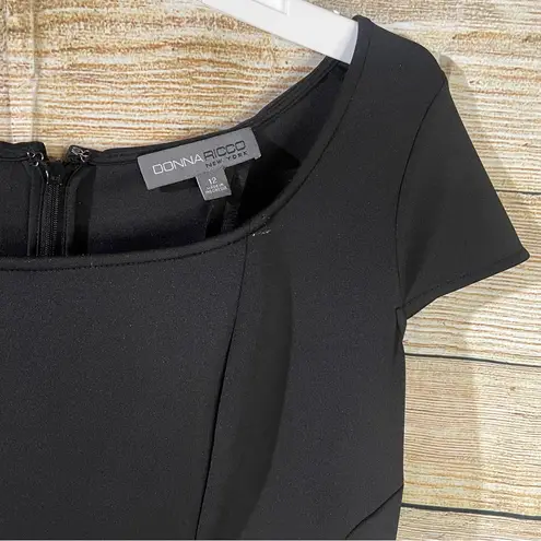 Donna Ricco fit & flare black dress w/polka dot lace hem square neckline Size 12