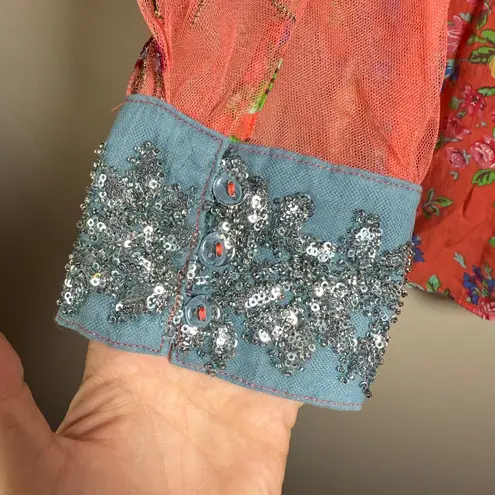 Arrata Silent Journey NWOT Girls Are Young Button Down Mesh Embroidered Top XL Pink