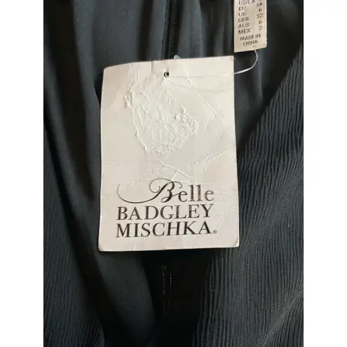 Belle Badgley Mischka Black Sleeveless Choker Neck V-Neck Party Cocktail Dress