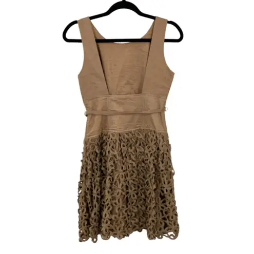 Robert Rodriguez Size 2 Brown Linen Blend Eyelet Lace Sleeveless A-Line Dress