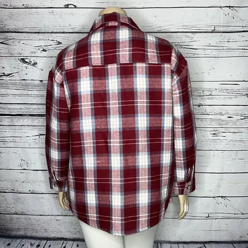 No Comment NWT Size XL Burgundy & Blue Plaid Flannel Shacket - Shirt Jacket