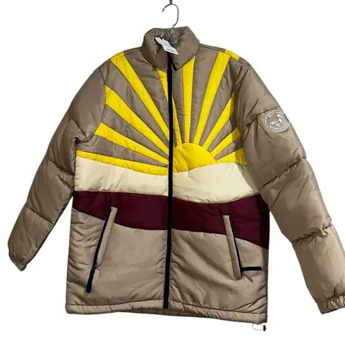 NWT WeSC Vegan Landscape Puffer Sunset Cactus Jacket Unisex Medium Yellow