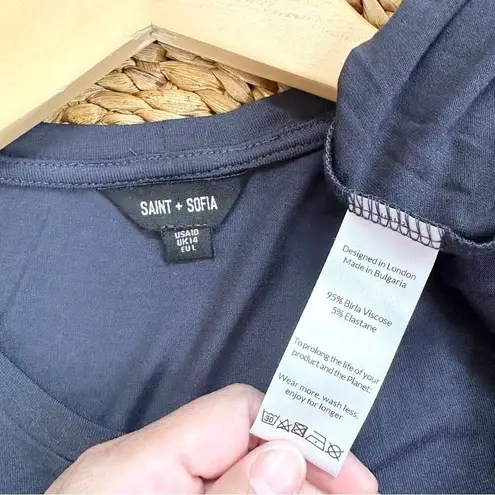 NWOT Saint+Sofia Greenwich Asymmetric Short Sleeve Maxi Dress Flowy Navy Blue Size 10