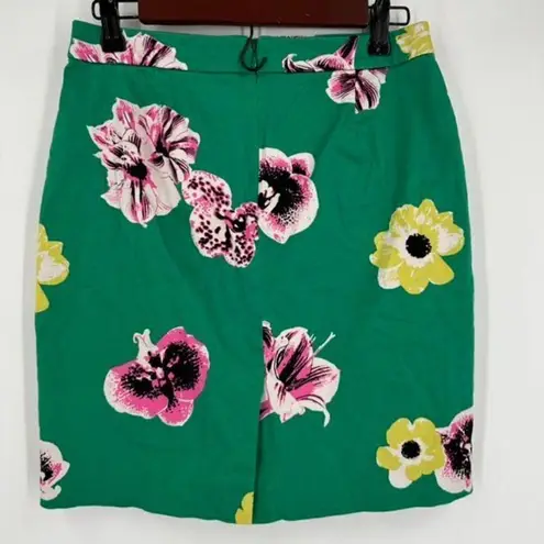 J. Crew Womens Floral Print Cotton Blend Stretch Pencil Skirt Green Pink Size 6P