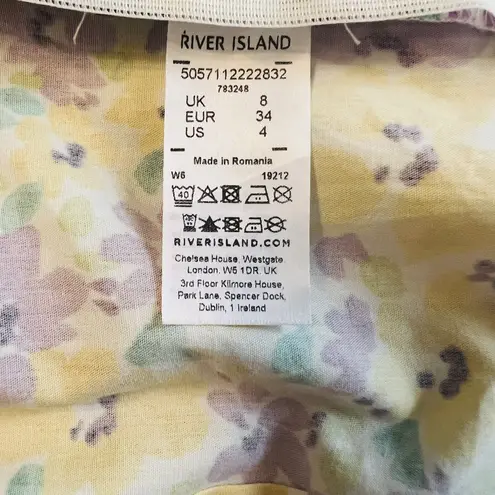 River Island Floral Print Puff Sleeve Crop Top, Yellow/Purple, Small/Size 4, NWT