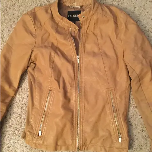 EXPRESS  VINTAGE TAN PLEATHER CAFE RACER MOTO JACKET sz M, AS IS