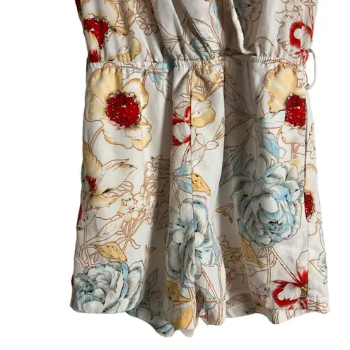Tea & Cup White Floral Print Sleeveless Faux Wrap Romper Size Small