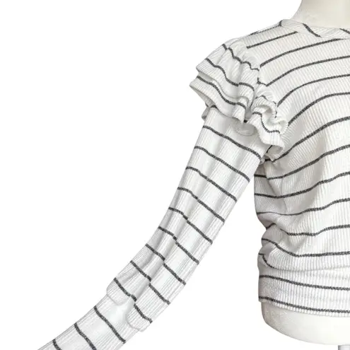 Evereve Tory White Black Striped Ruffle Knit Pullover Long Sleeve Sweater Sz S
