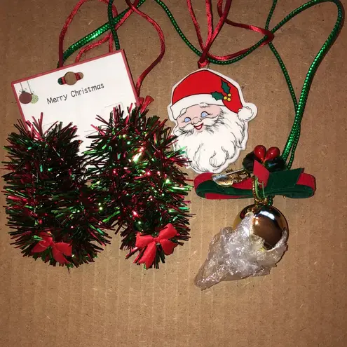 Festive Christmas Holiday Santa Jingle Bell Necklace Tinsel Earrings Jewelry Set Red