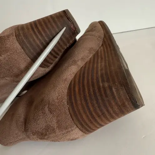 Dr. Scholls Dr. Scholl’s Dakota Taupe Brown Suede Ankle Booties with Wedge Heel Lace-Up