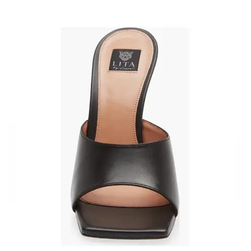 LITA by Ciara Black Solid Square Toe Slide Sandals, L1028 thumbnail 6