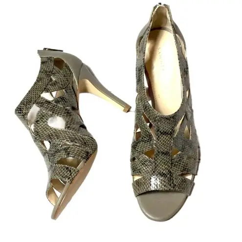 Calvin Klein Snakeskin patent heel w/zippers sz7 Brown Size 7