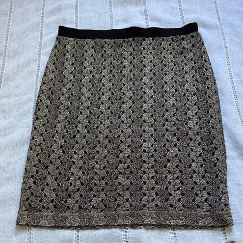 Sunny Leigh Elegant Black and Gold Overlay Pencil Skirt