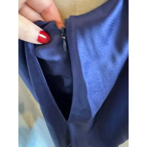 Zac Posen Gown Women 12 Navy Blue Satin One Shoulder Flowy Maxi Formal Luxury