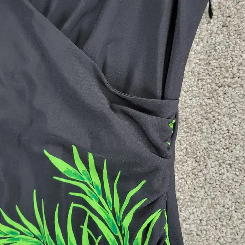 Peck & Peck  Dress Women 14 Black Green Floral Cap Sleeve Bodycon Formal Career