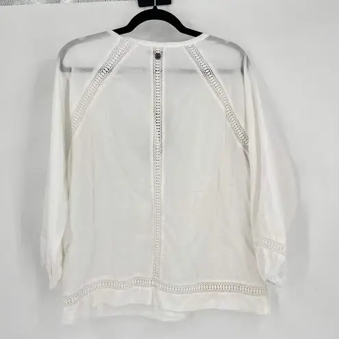 prAna NWT Women's White Tacana Peasant Crochet Boho Blouse Top Size Large