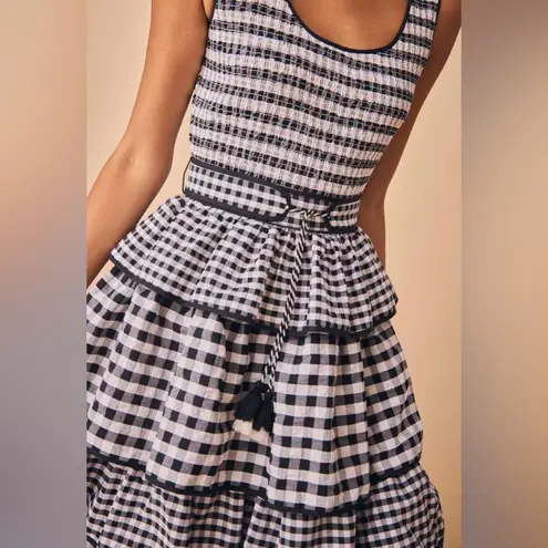 Hunter Bell Andrea Dress Black White Gingham Tiered Midi Size 4