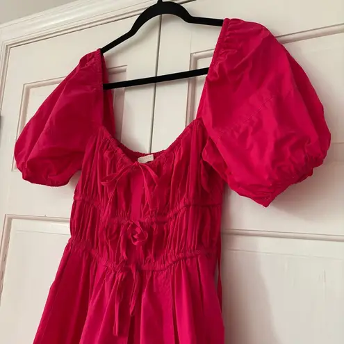 Ulla Johnson Palma Midi Dress Hot Pink Orchid Puff Shoulder Size 0 Cotton Poplin