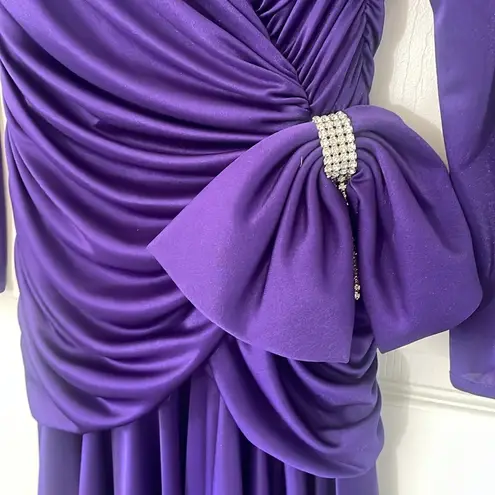 Vintage Abby Kent Dark Purple 80s Dress Size 6 EUC faux Diamond Bow