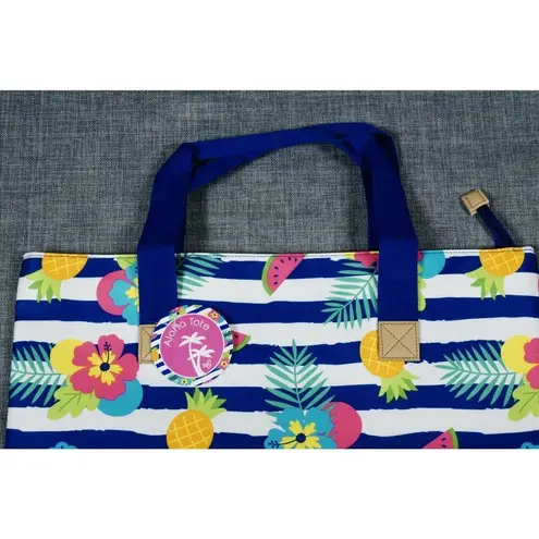 Arcadia Beach Tote Bag Tropical Striped Large Travel Vacation Purse Blue NWT!