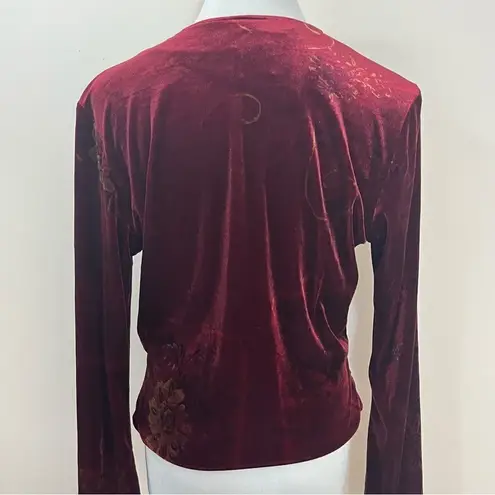 Clio Vintage Y2K Burgundy Velvet Floral Faux Wrap Top L Red Size L