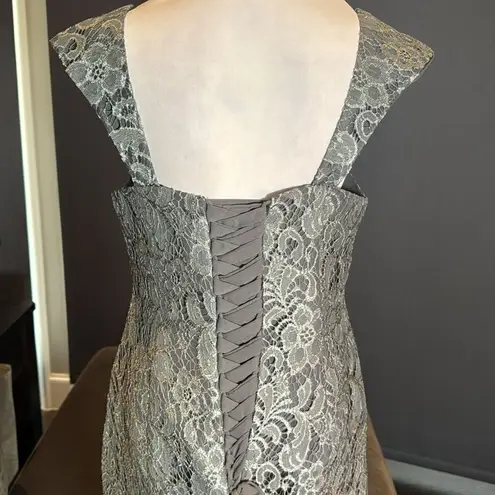 Tea Length Gray Mother of the Bride Dress Chiffon Jacket Corset Back Size 12 NEW