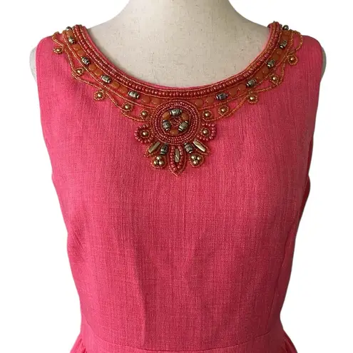 Ellen Tracy Women's Beaded Woven V-Back A-Line Dress