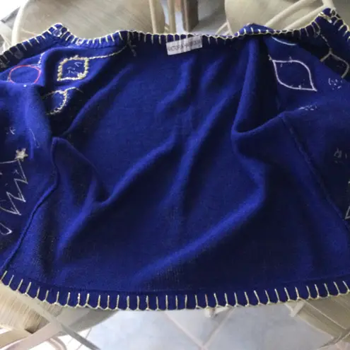 Vintage Victoria Harbour Embellished Christmas Sweater Cardigan Blue Ugly Size M