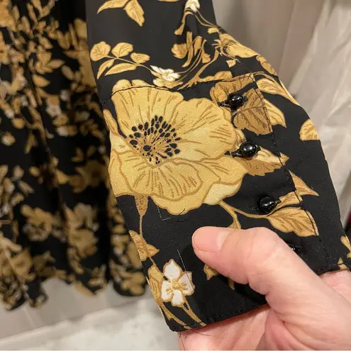 Nanette Lepore Cute  black tan floral flowy pin tucked midi button front dress