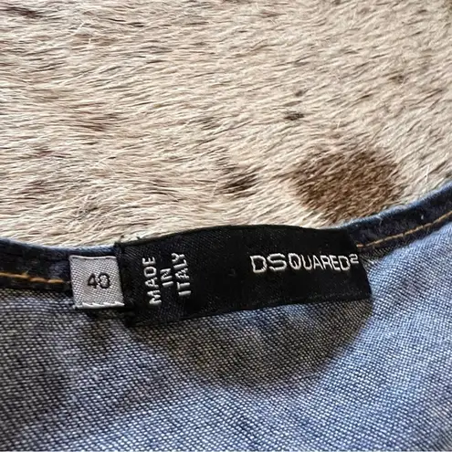 DSQUARED2 Denim Distressed Mini‎ Y2K Dress Size 40 Small Blue - Image 7
