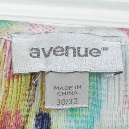 Avenue Womens Abstract Blouse Top Keyhole Neck Size 30/32 Artsy Flowy Fairy