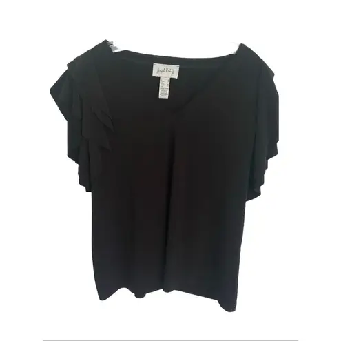 Joseph Ribkoff Multilayer Flatter Short Sleeve V Neck Blouse Sz 12