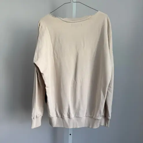 AllSaints Scar Sweatshirt XS cut off neckline Animal Print Cotton Blend Pullover Tan