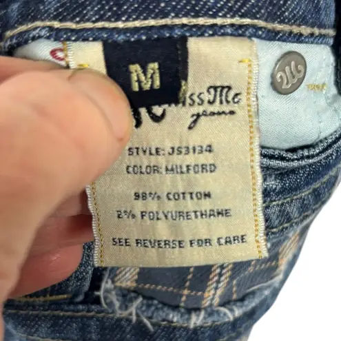 Miss Me Blue Denim Micro Mini Skirt Plaid Pockets Distressed Jean Y2K Sz M West Size M