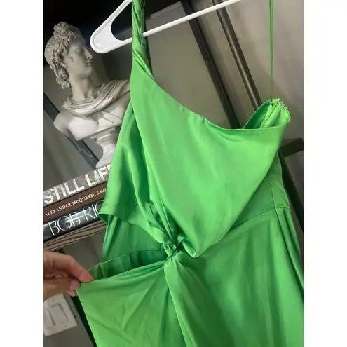 AMUR Deena One Shoulder Satin Evening Gown Green Daylily Womens Size 10