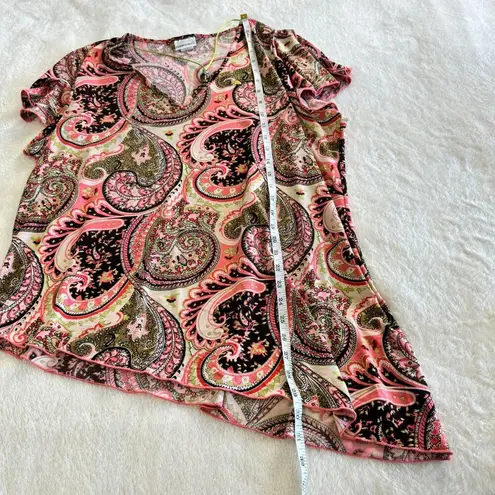 Fashion Bug Vintage Top Womens 3X 24 Y2K Boho Pink Paisley Asymmetrical Necklace