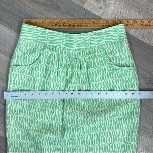 Boden Pintuck Printed Linen Skirt Green Ivory 6 Knee Length Green