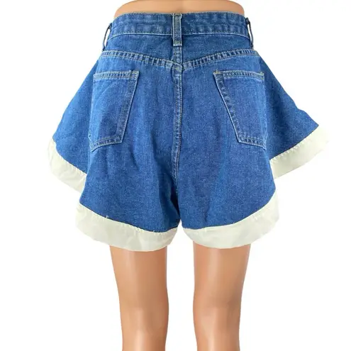 Cider Women's Blue Medium Wash High Waisted Flared Wide Leg Denim Jeans Shorts M