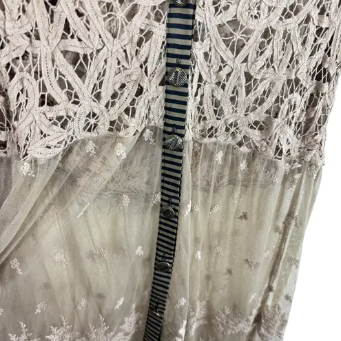 BKE Lace Crochet V-Neck 3/4 Sleeve Button Up Lightweight Sheer Tunic Blouse XL