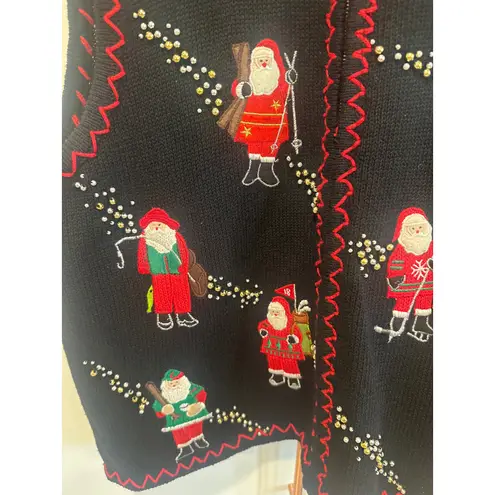 Vintage Christmas Santa outdoor holiday ugly sweater vest large cotton ramie Black