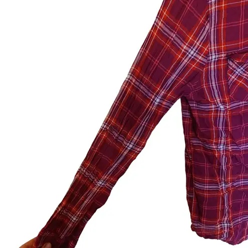 Arizona Jean Co Size Medium M Red Orange Plaid Button Up Long Sleeve Top Shirt