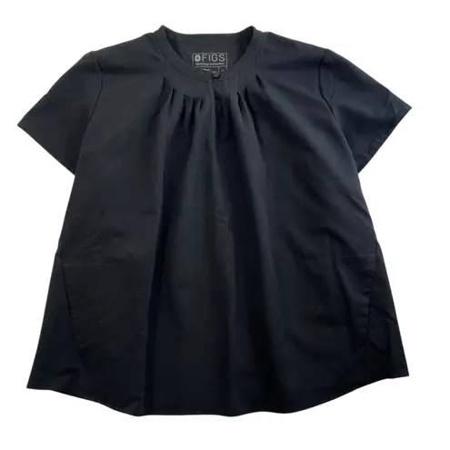 FIGS  Women's L Top Maternity Chira Somotillo Black Pleated Keyhole Pockets