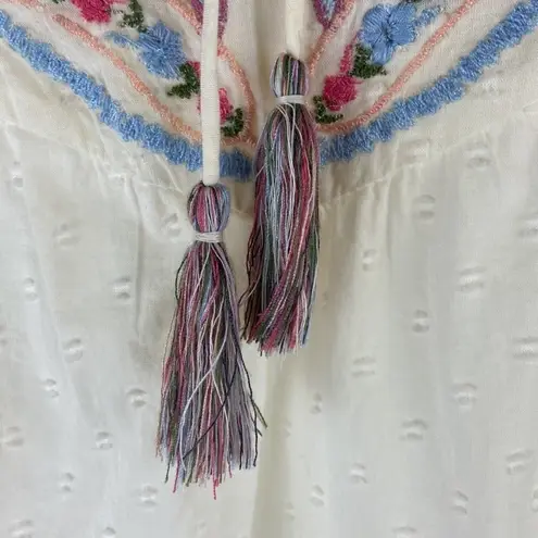 Ruff Hewn Boho Cream Floral Embroidered Cold Shoulder Peasant Shirt Western
