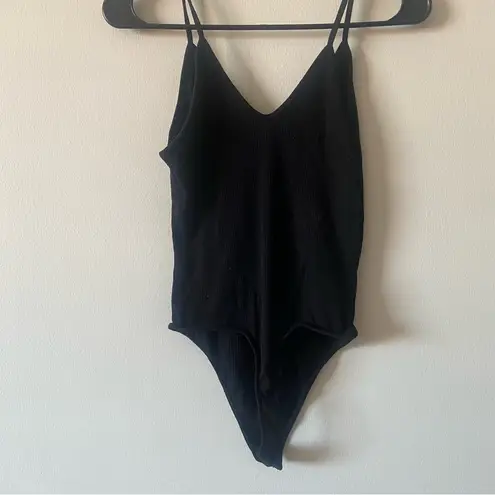 American Eagle Cami Bodysuit in Fancy Rib in Black