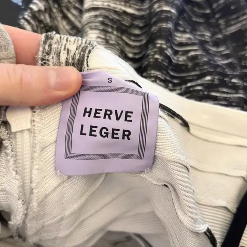 Herve Leger Black & White Print Strapless Bandage Dress