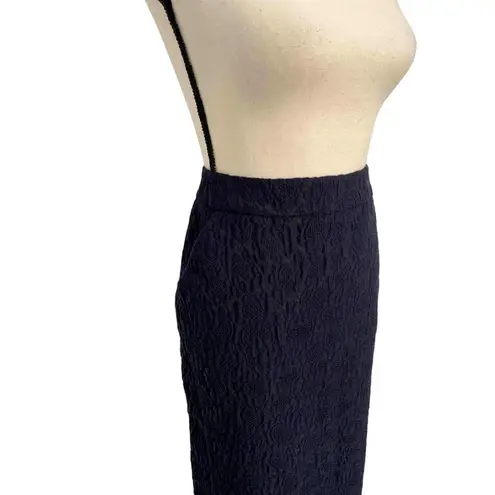 Marni Floral Lace Wool Skirt Womens Size 44 Navy Blue with Dark Gray Pencil