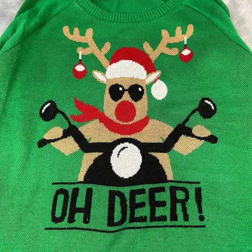 LOL Vintage Christmas Sweater Womens Large Green Oh Deer Pullover Crew Neck