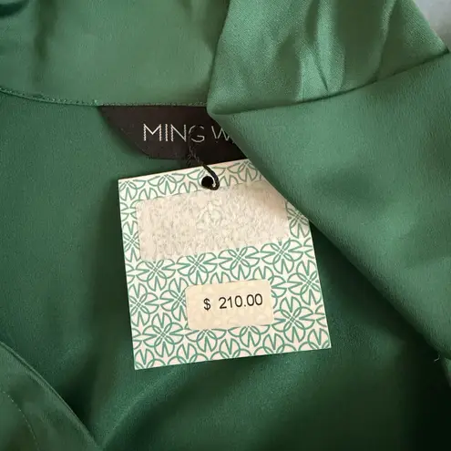 Ming Wang NWT Button Down Emerald Green Tie Long Sleeve Blouse