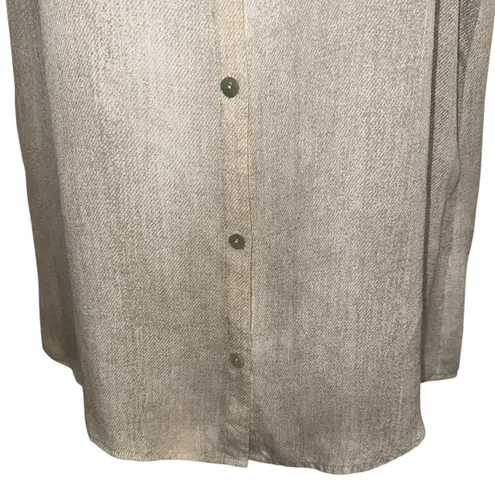 Eileen Fisher  Hazy Printed Silk Crepe V-Neck Bone Button Front Top EUC Medium