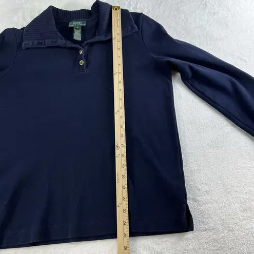 Lauren Ralph Lauren Medium M 1/4 Button Cotton Sweater Navy Blue LRL Women's